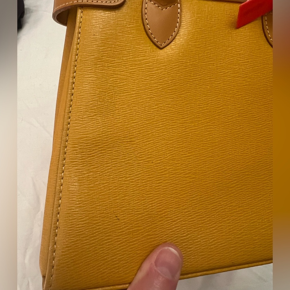 Burberry Yellow Leather Top Handle Handbag Vintage Haymarket Check Mustard Brown - Picture 9 of 12